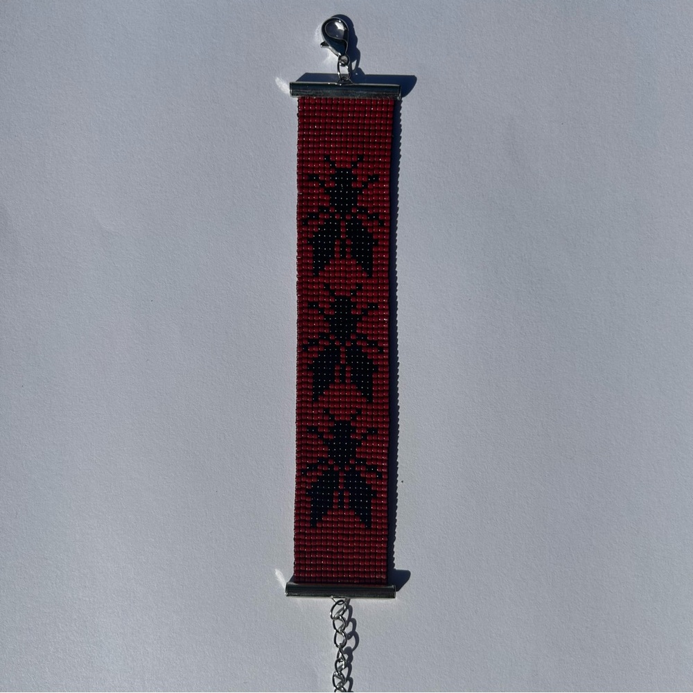 Beaded Red and Black Fly Pattern Bracelet